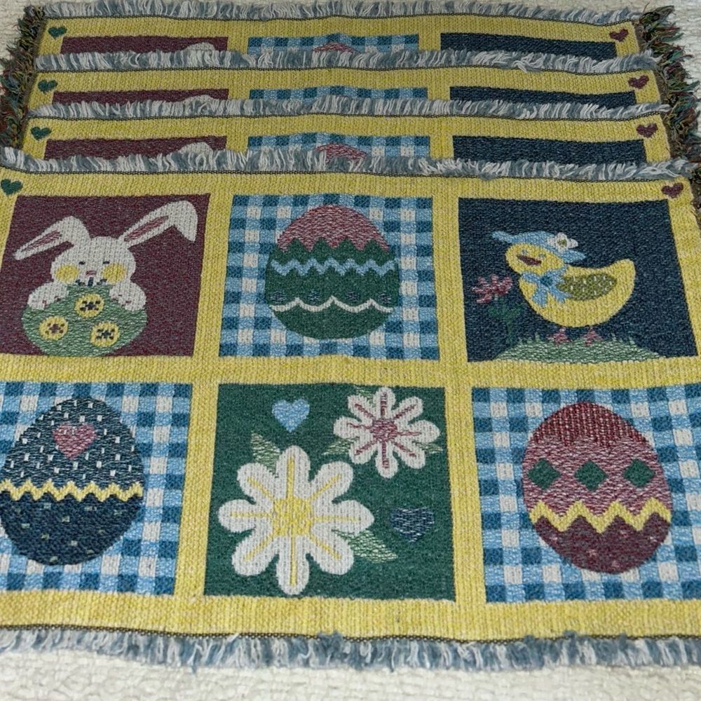 Easter Bunny Rabbit Set Of Four Placemats Eggs Chick Tapestry Fringe Placemat